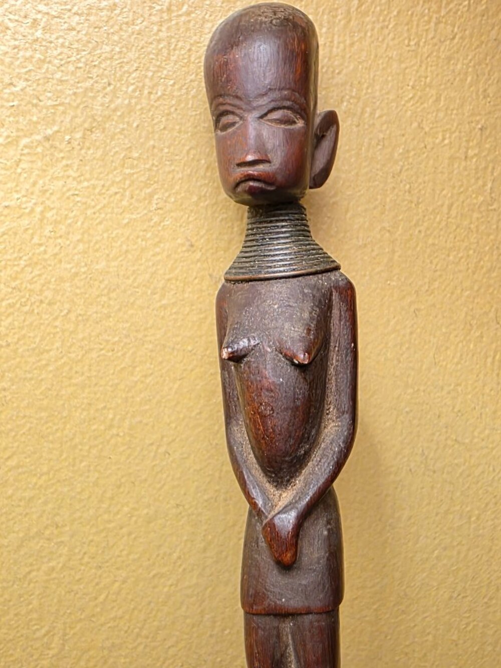 Vintage Kenyan Hand Carved Wood Figural Serving Fork 12"